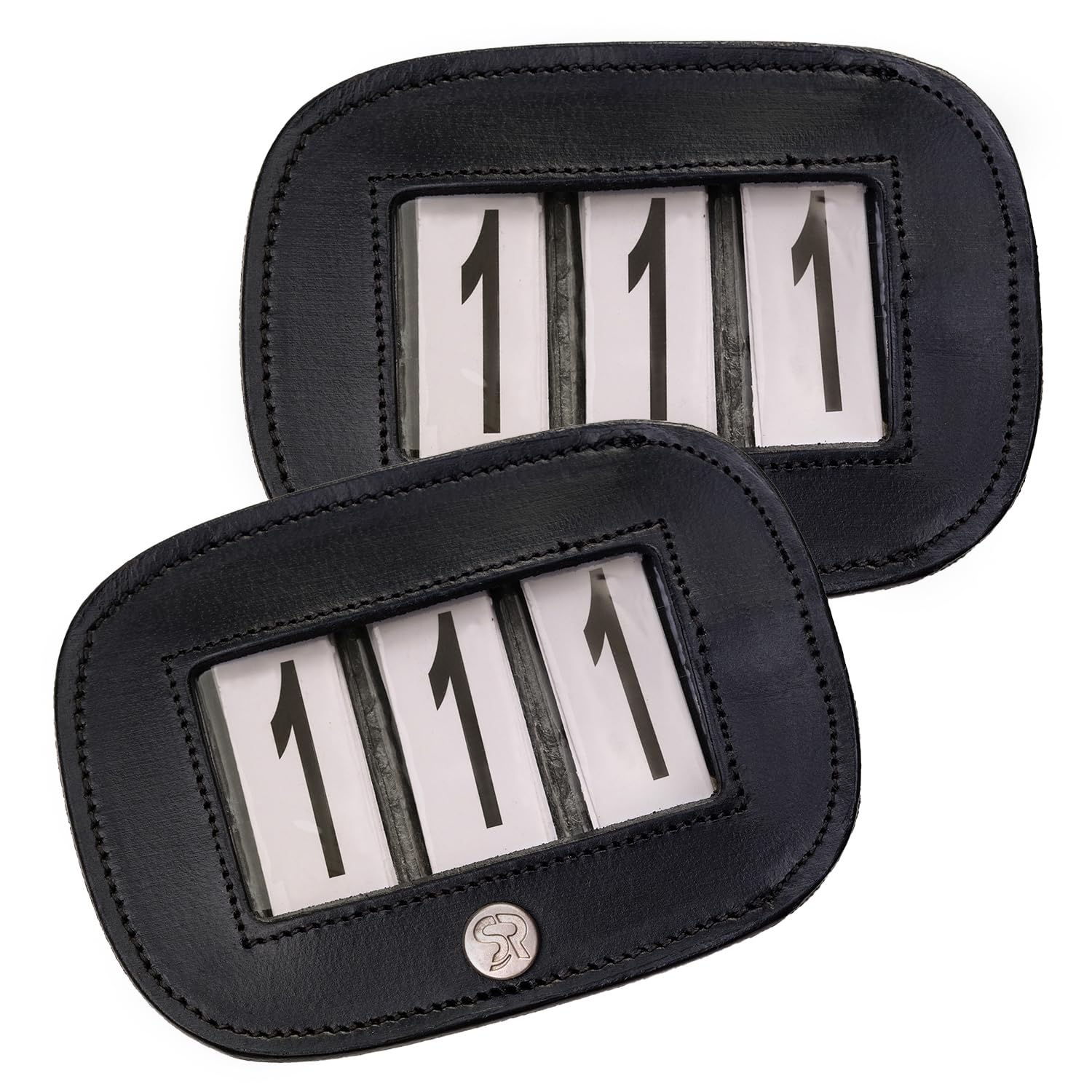 SUNRIDE Soporte para números para Caballos, 3 dígitos, 1 par, Piel auténtica, Negro