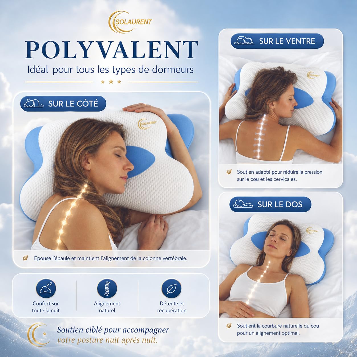 MorphéaLux® Oreiller Ergonomique Cervical Anti-Douleur, Coussin Nuque Orthopédique, Forme Papillon Toute Position, Anti-Ronflement et Apnée Positionnelle