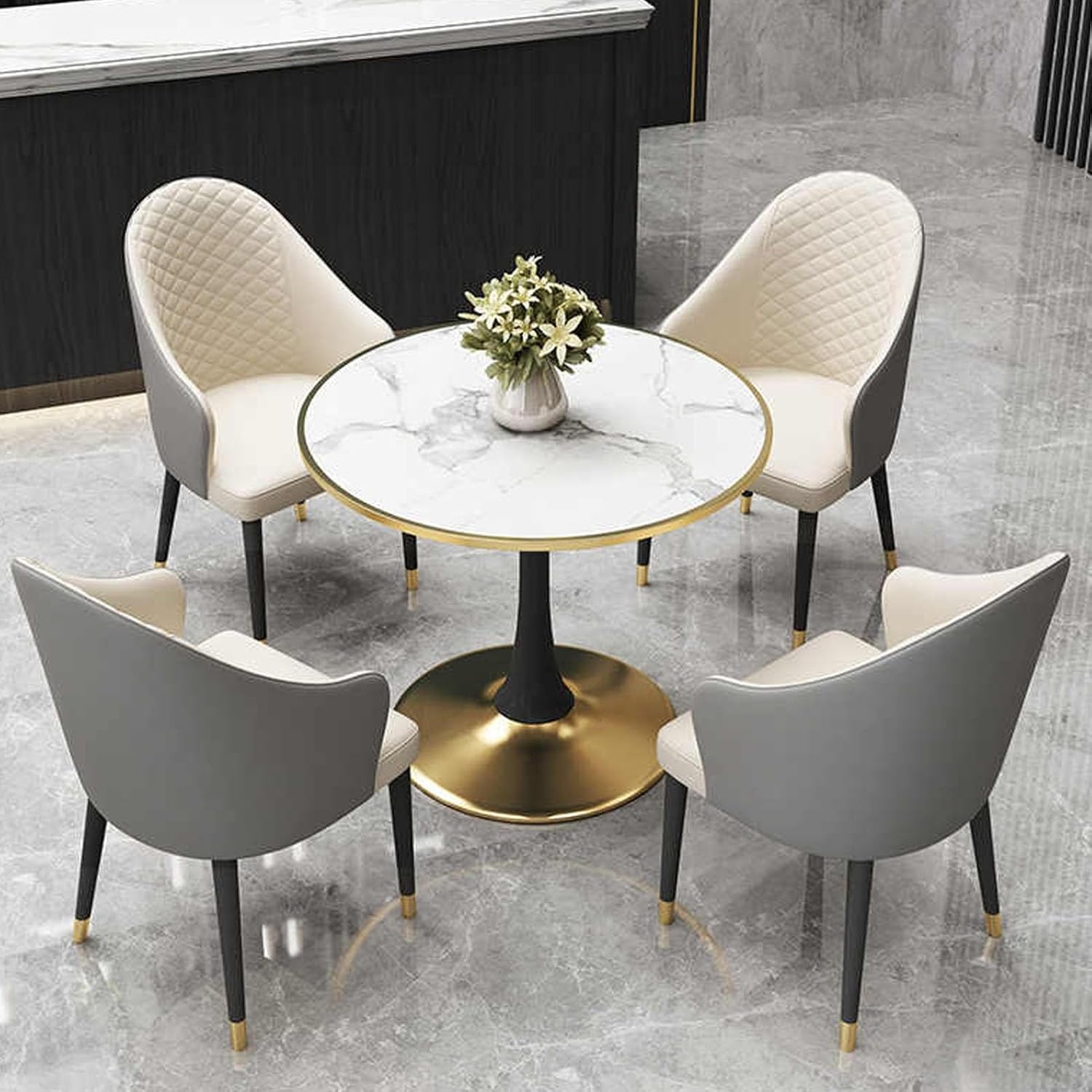 Office Reception Round Table, Negotiation Table, Office Table and Chair Set Small Conference Table, Dining Table Soft Backrest Seat, for Hotel Balcony Meeting Room Cafe(Blue+Light Gray)