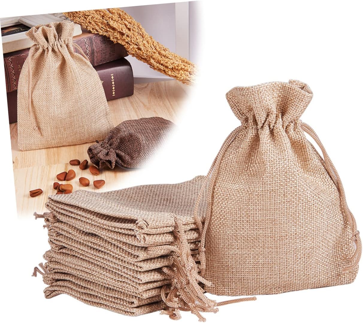 Outanaya 20pcs Sackcloth Drawstring Bags Portable Flax Storage Pouches for Home Party Events
