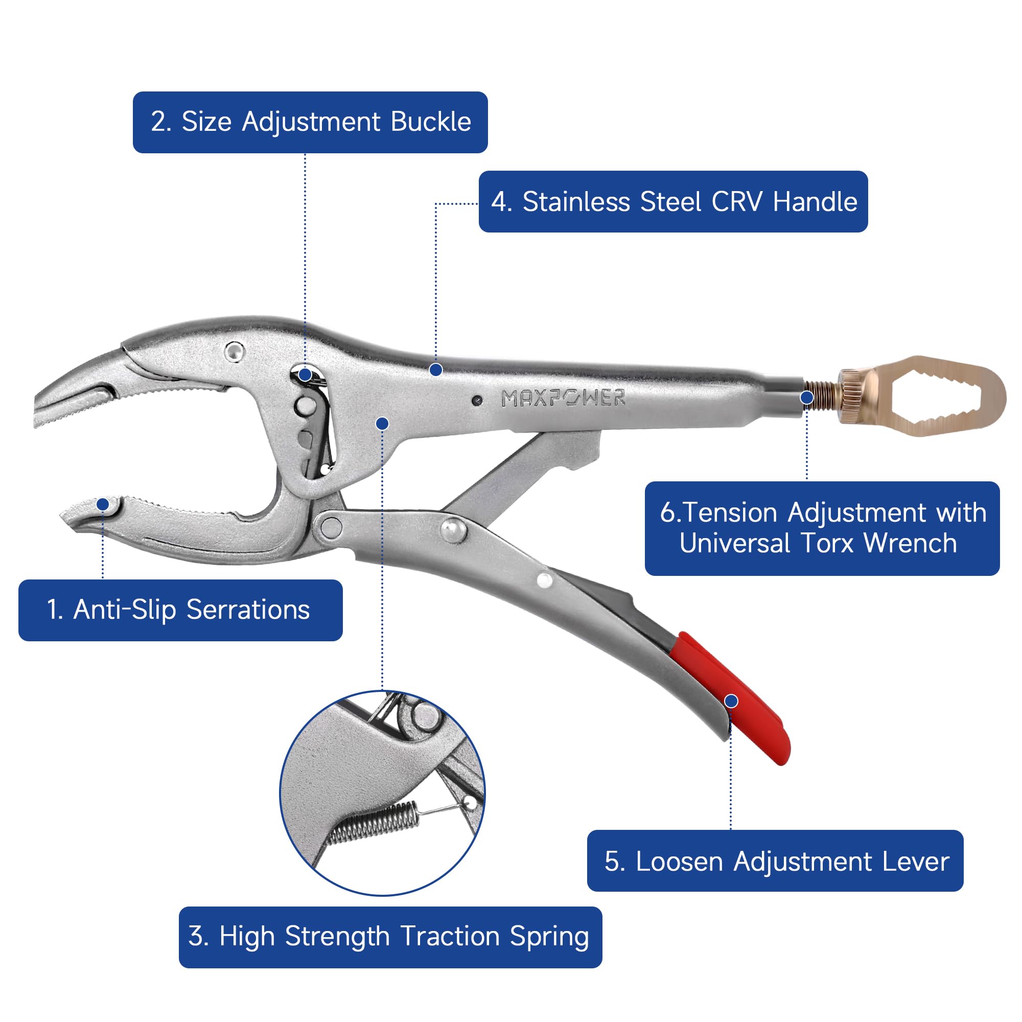 MAXPOWER Pince Étau 250 mm – Mâchoires Courbes 50-100 mm – Acier Cr-V Robuste – Force de Serrage Réglable – Pince de Verrouillage pour Atelier, Garage et Bricolage