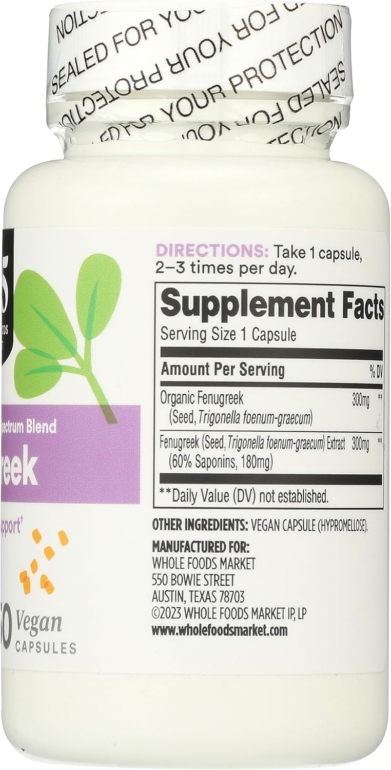 365 by Whole Foods Market, Fenugreek Standardized + Full Spectrum Blend, Lactation Support, Vegan Capsules, 60 Count - Image 5