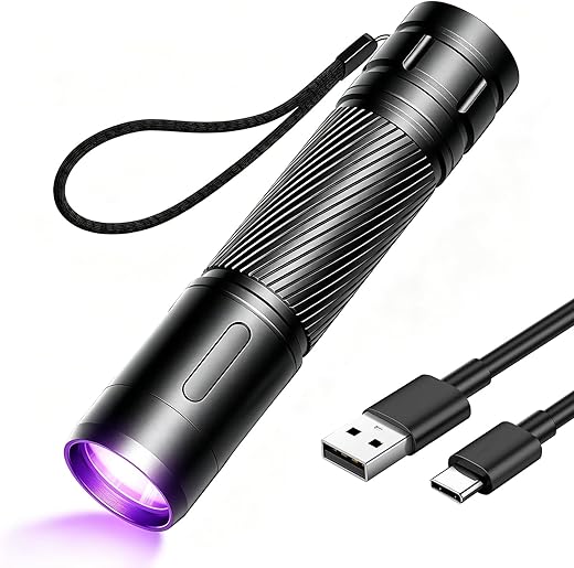 GEARLITE Mini UV Taschenlampe 395nm – Wiederaufladbar, Wasserfest, Robust