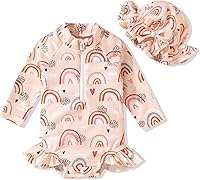 Vista 5 de Aalizzwell Traje de baño de una pieza de manga larga con sombrero para bebé niña Sirena cian