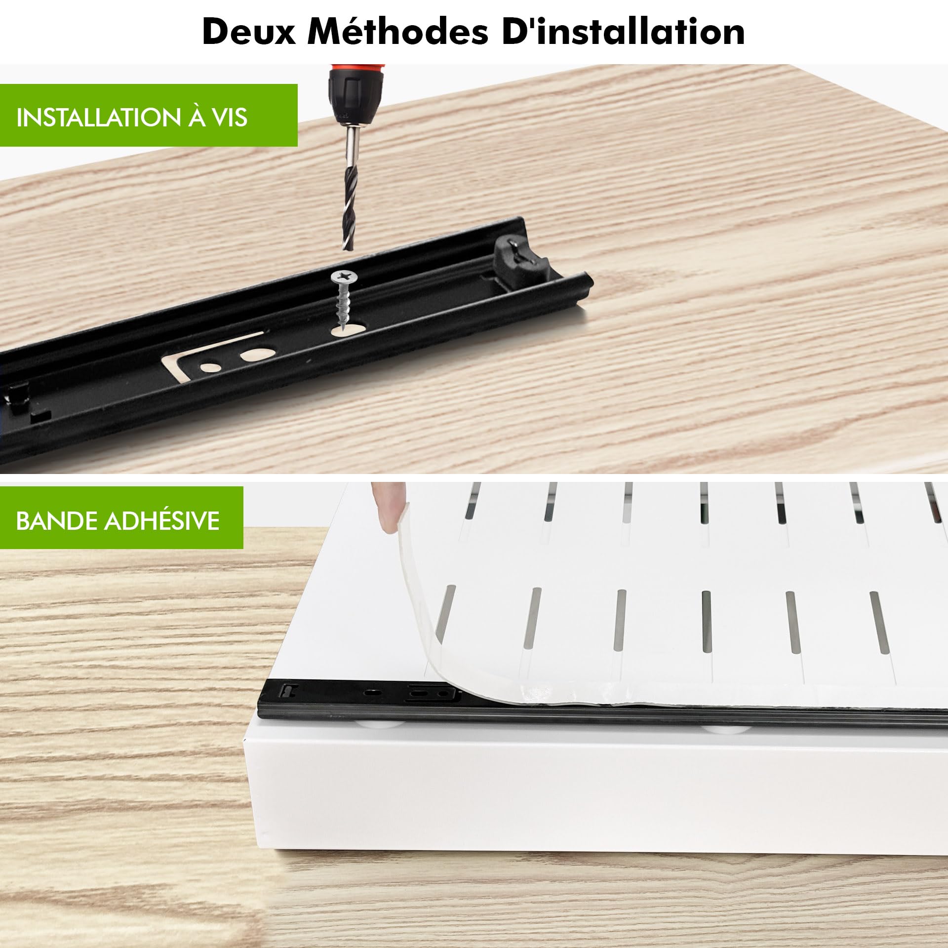 Mimoke Organisateur de placard extensible - Tiroir de cuisine télescopique avec colle - Organisateur de tiroirs de rangement pour cuisine/salle de bain (blanc, largeur 31 à 52 cm, profondeur 42 cm)