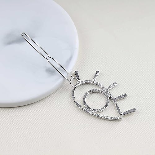 Miniatura 4 de Iaceble Pinza para el pelo con diseño de ojo turco y hueco horquilla lateral de ojo plateado horquillas de metal para el mal de ojo accesorios