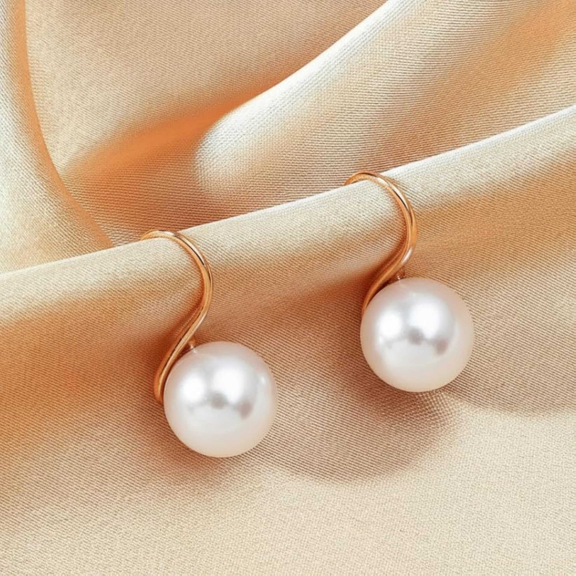 Elegant White Pearl Drop Earrings with Gold-Plated Hook