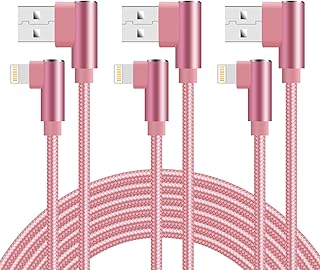 Quickeep iPhone Charger 10ft 90 Degree Lightning Cable 3 Pack iPhone Charging Cable Right Angle Nylon Braided Fast Charger Cord Compatible with iPhone 14/13/12/11/Xs/XR X/8/7 (Rose Gold)