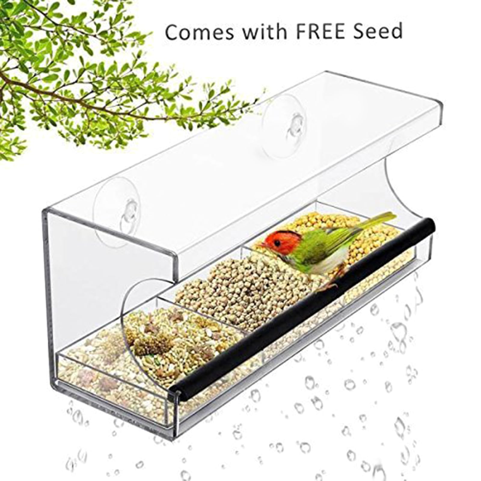 Comedero de pájaros con ventana transparente para mascotas, pájaros silvestres, comedero extraíble con ventosa para pájaros, dispensador de alimentación de gran capacidad, para jardín, casa de