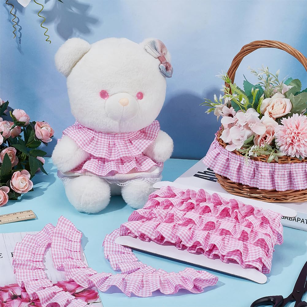 PH PandaHall 9m Gingham Ruffle Trim Rosa Plissettato Trim 40mm Nastro di Pizzo Arricciato Bordo di Pizzo per Natale Fai Da Te Artigianato Cucito Applique