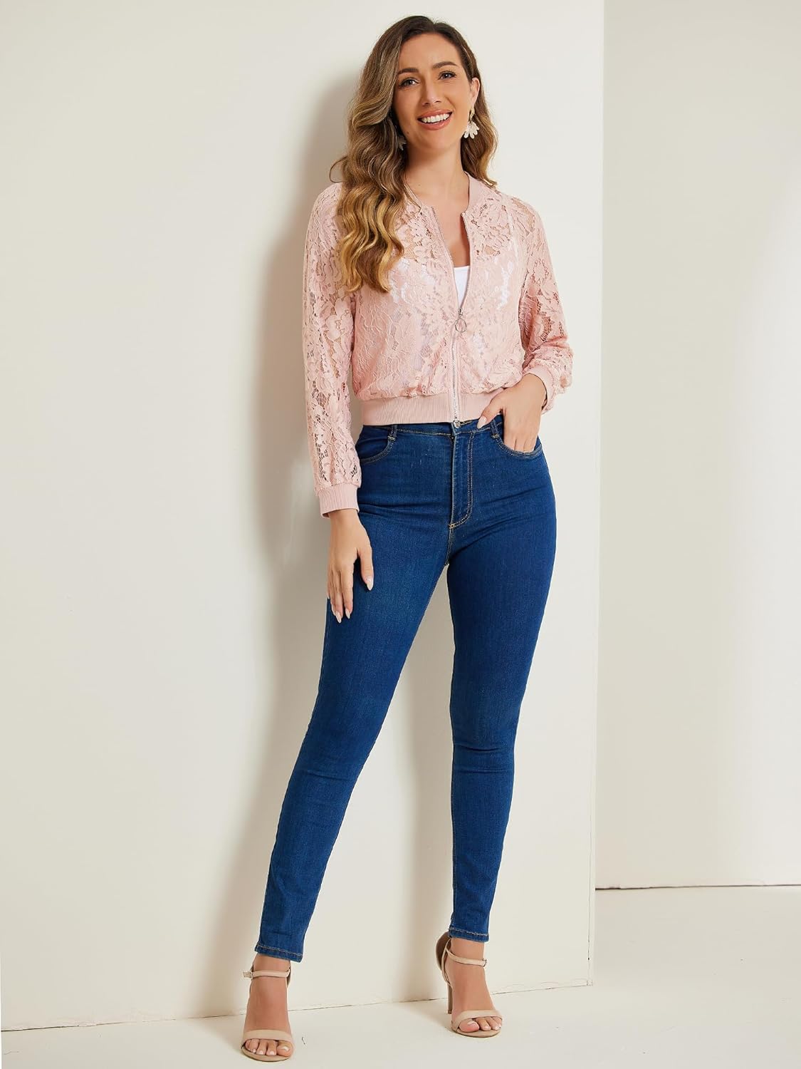 Allegra K Lace Jackets for Women's Stand Collar Zip Up Lightweight Gothic Sheer Baseball Jacket - Image 3