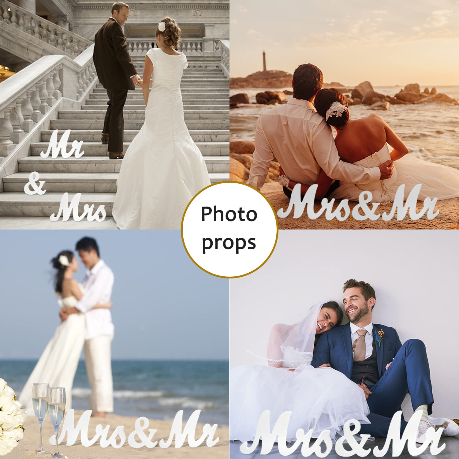 Decorazione Per Matrimonio Mr E Mrs In Legno, Cornice Per Foto A Forma Di Cuore, Per Tavolo Nozze E Anniversari