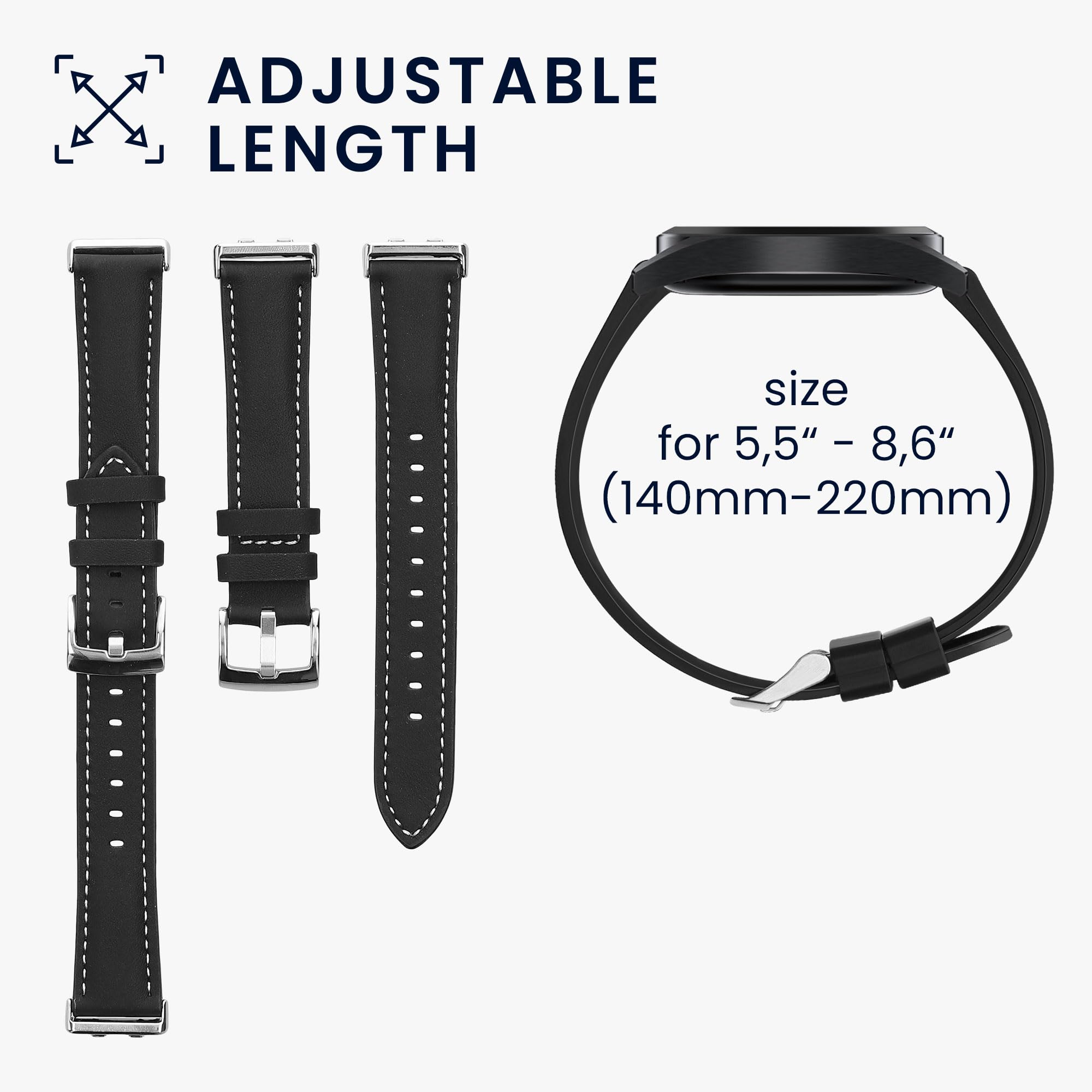kwmobile Pasek do zegarka z prawdziwej skóry kompatybilny z Huawei Band 11 / Band 11 Pro – pasek wymienny do fitness trackera – pasek do smartwatcha – czarny