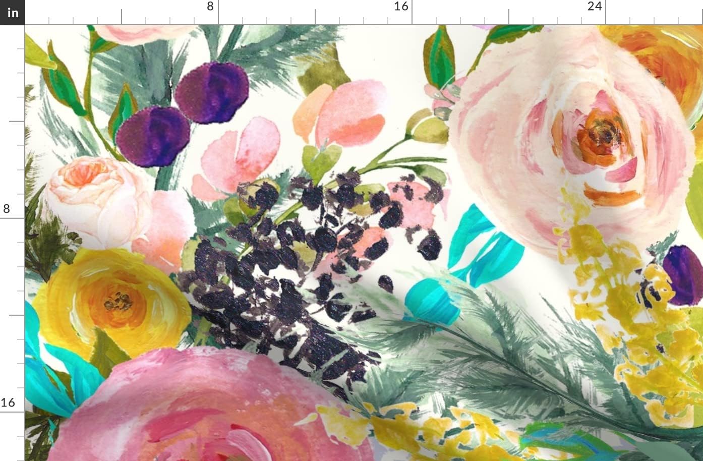 Spoonflower Fabric - Watercolor Floral Botanical Spring Nursery Roses Foliage Large Scale Printed on Organic Cotton Sateen Fabric by The Yard - Sewing Quilting Apparel Home Decor