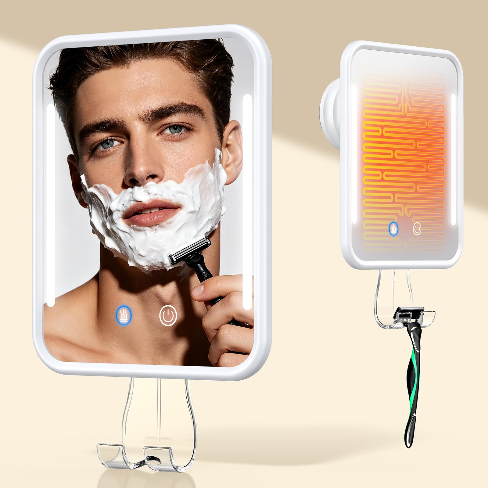 Gospire Heated Shower Mirror with Light, Fogless Mirror for Shaving - White