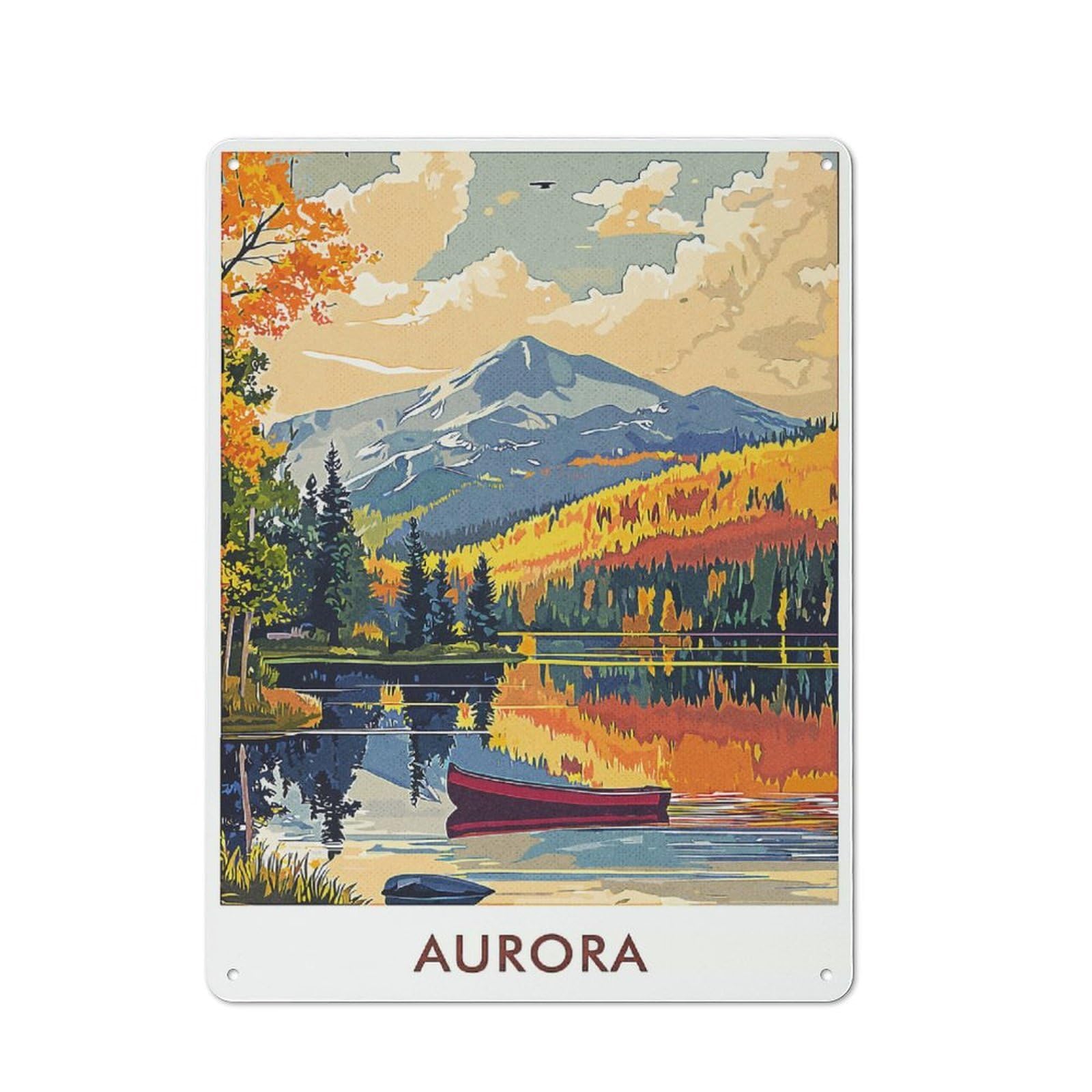 Junmoney Style Barn Farmhouse Metal Sign 40X30cm Featuring Aurora Lake Landscape, Cottage Wall Art For Kitchen, Cottage, Porch Or Garden Room