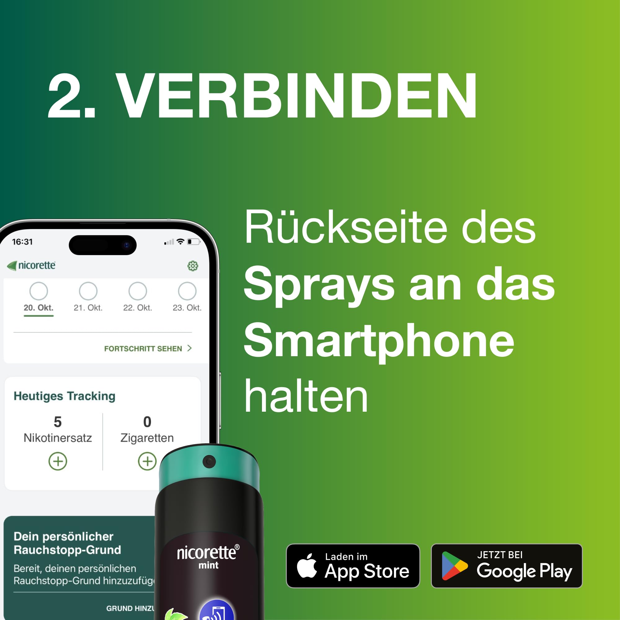 nicorette mint Spray zum Rauchen aufhören, mit App-Funktion - (3er Pack)
