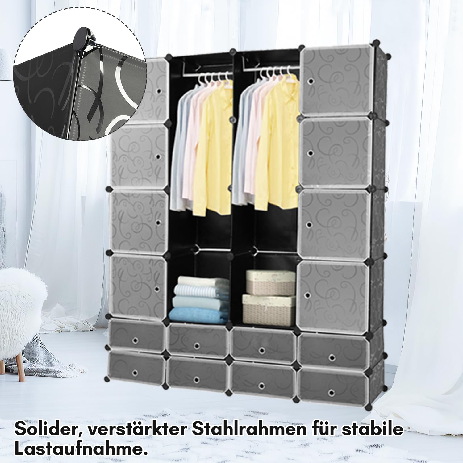 Jopassy Regalsystem Kleiderschrank, Regalsystem Würfel mit Türen, Würfelschrank für platzsparende, DIY Schrank Aufbewahrung von Kleidung und Schuhen 