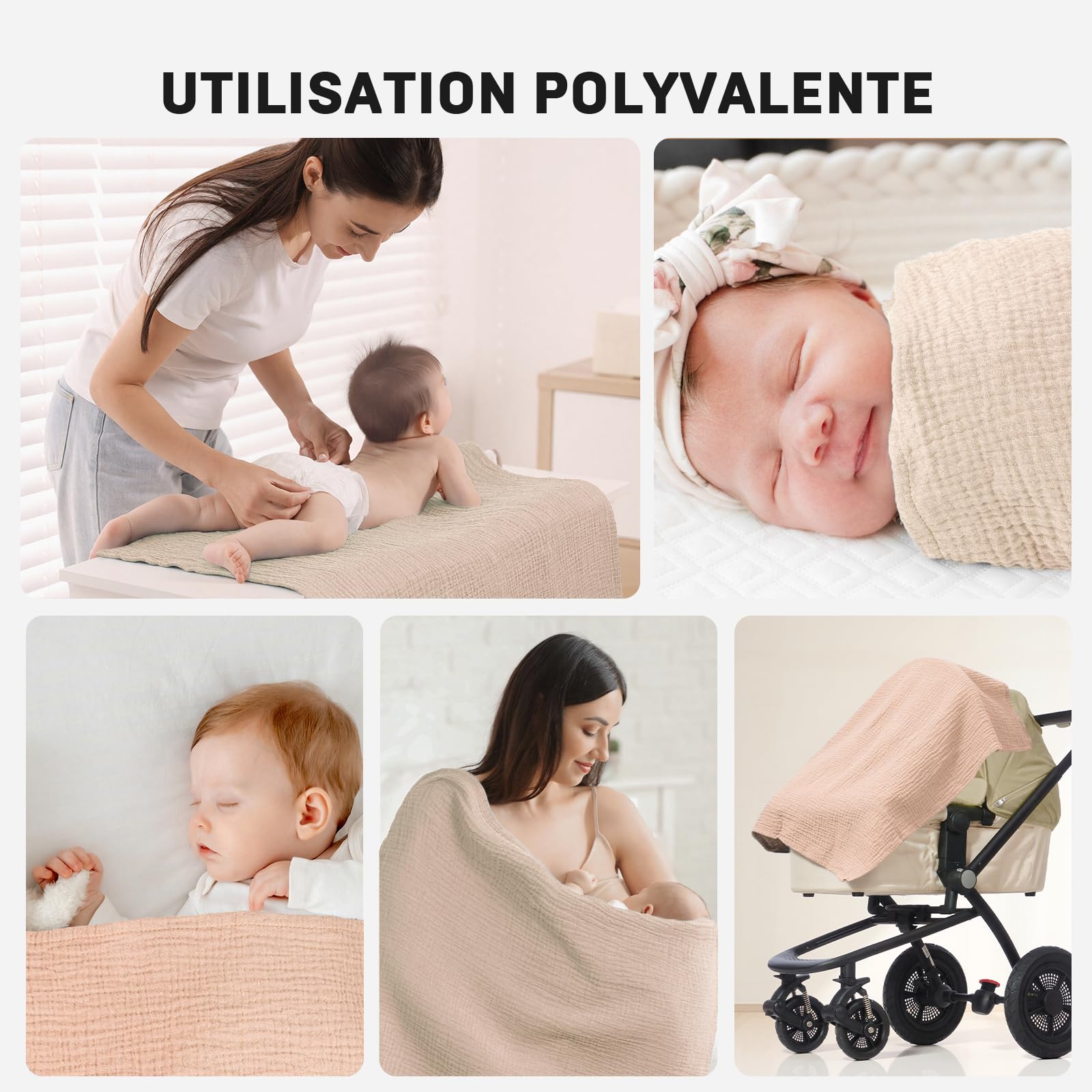Lange Bebe 60x60cm - Lot de 4 Mousselines de Coton Langes Bébé, Ultra Douces, Absorbantes et Peau Sensible pour Bébé Filles et Garçons, Idéal pour Nettoyage et Protection, Lange Bebe en Gaze de Coton
