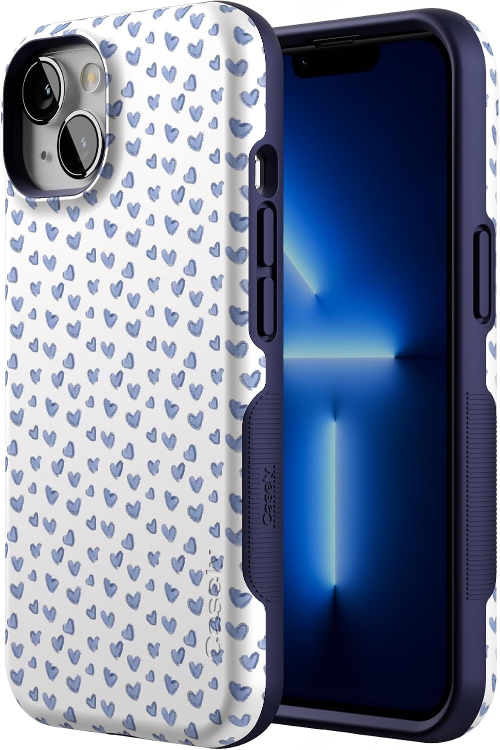 Casely iPhone 13 Case | Lovebug | Blue Hearts | Bold Protective Design | Compatible with MagSafe