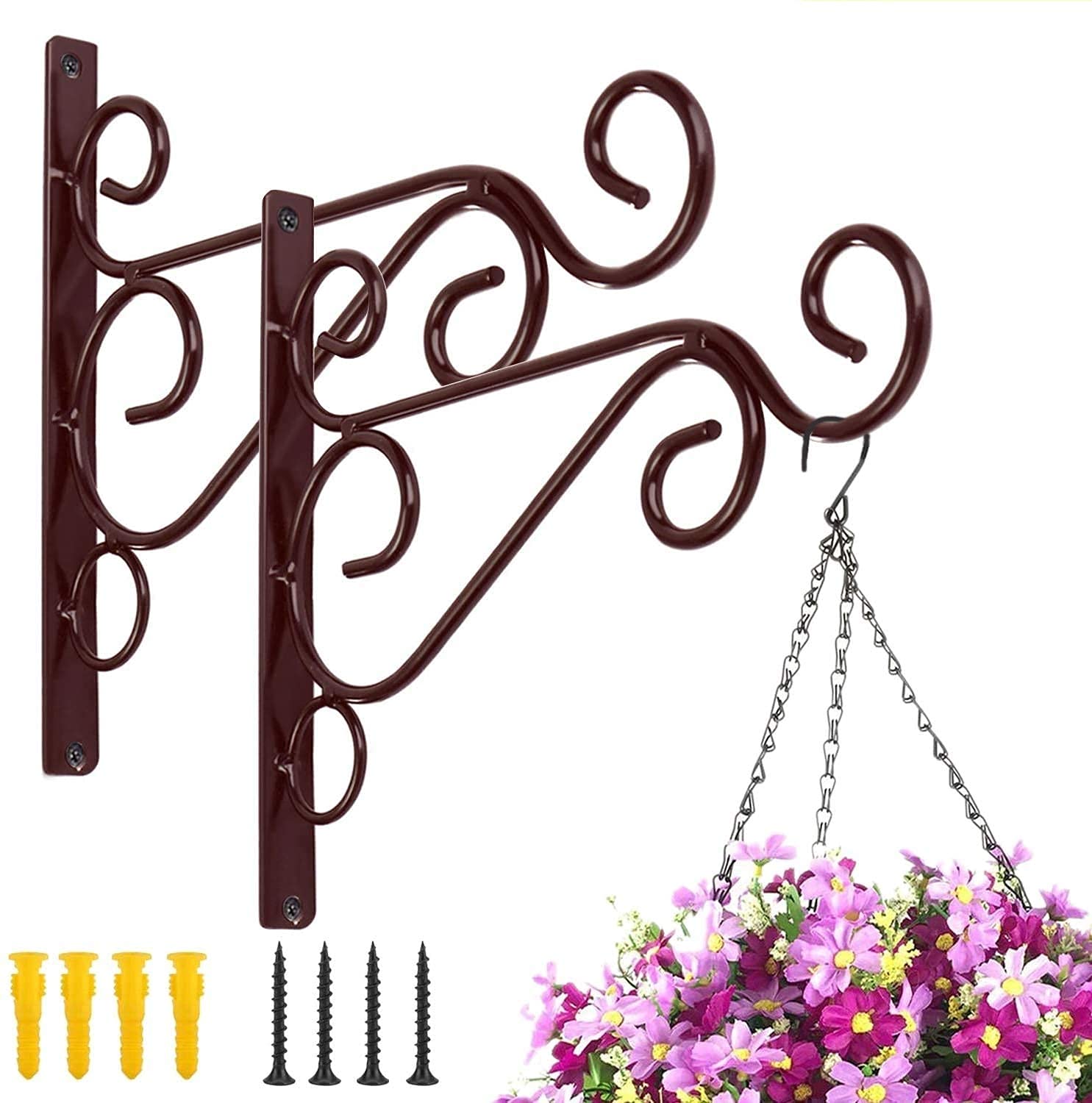 FAMOUS ART INDUSTRIES Golden Antique Wall Bracket for Bird Feeders & Houses Planters Lanterns Wind Chimes Hanging Baskets Ornaments String Lights, Set of 2 (Desgin 4, 6)-image-11
