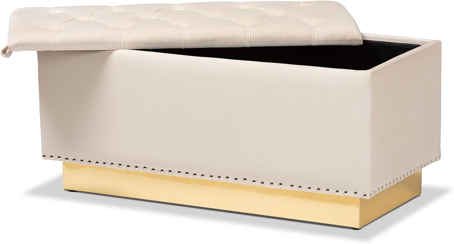 Baxton Studio Powell Ottomans, Beige/Gold