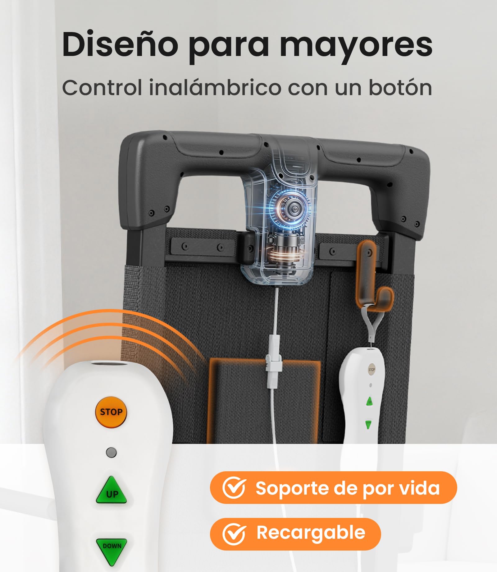 VOCIC AX35 Ayuda levantarse con Transferencia, Ruedas y Frenos | Mayores hogar, ayuda tras caída, elevador transferencia eléctrico, cama sofá silla ruedas, 4 ruedas freno compacto 160KG
