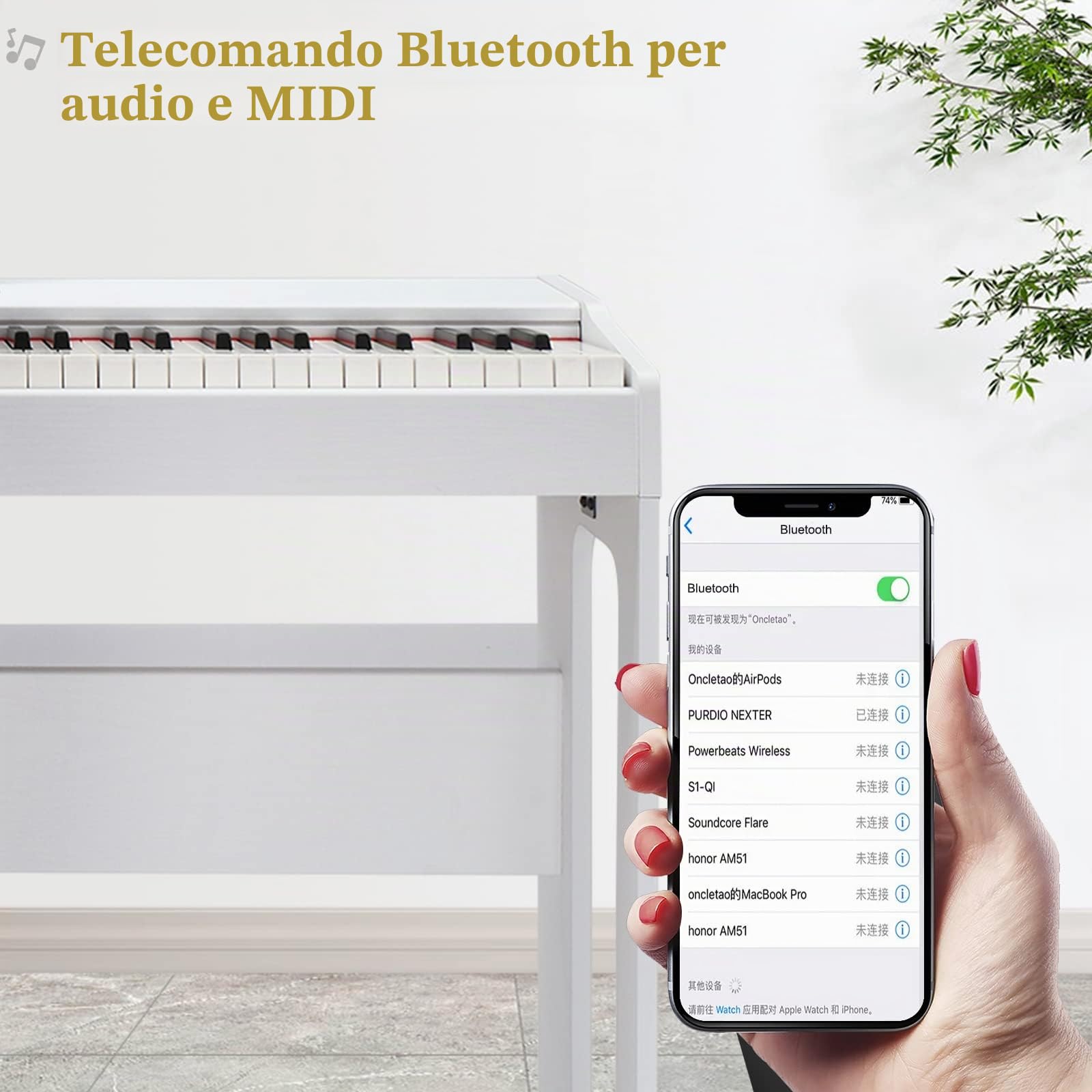 LEADZM 88 Tasti Piano Digitale, Tastiera a Peso Completo, Piano Elettrico con MIDI-USB, Audio Bluetooth e Altoparlanti Stereo, 128 Suoni e Ritmi, Sistema a 3 Pedali, Bianco