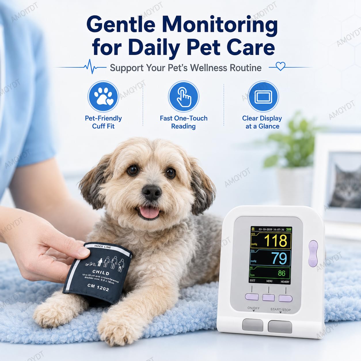 Misuratore di Pressione Sanguigna Veterinario, Bracciale Digitale per La Misurazione della Pressione Sanguigna con 3 Bracciali E Display LCD, 100 Set di Memoria per Cani, Gatti E Altri Animali