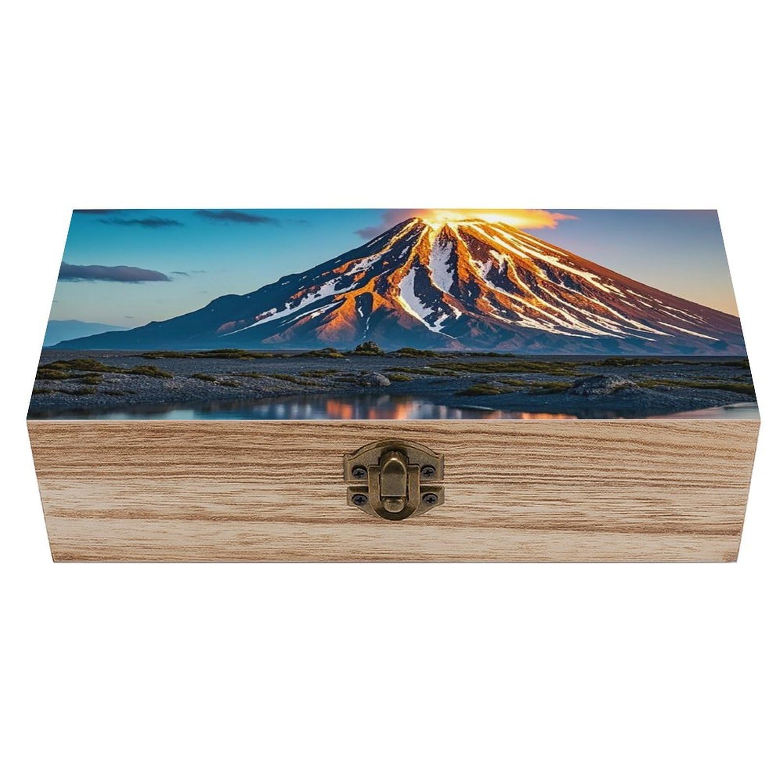 AQRJLPM Wooden Jewelry Box Beautifully Keepsake Box Trinket Box Keepsake Storage Organizer Depicts A Volcano Handmade Wooden Box for Storing Jewelry, Coins, Tartot Cards, Small Treasures
