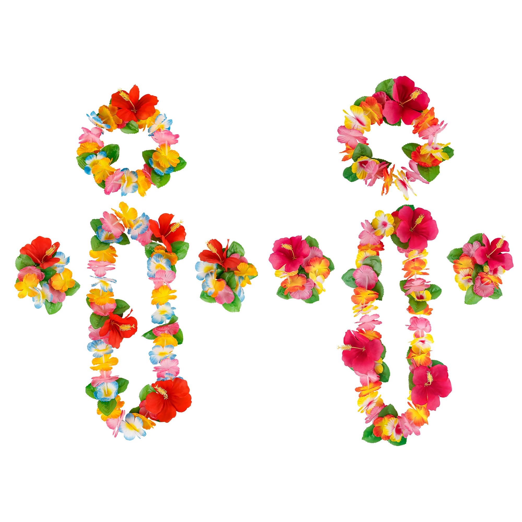 duoyif Hawaii Flower Necklace Hawaiian Garland Necklace Flowers Bracelet Hawaiian Band Necklace Flowers for Carnival Hawaii Party Beach Football Cheerleading (Orange/Red B)