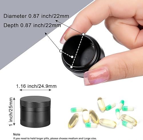 Miniatura 6 de Pastillero pequeño diario  Pastillero de metal portátil impermeable para bolsillo o bolso de aleación de aluminio redondo contenedor de píldoras de