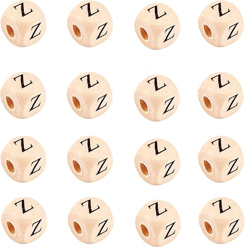 Miniatura 10 de KISSITTY 100 cuentas de madera de letra T para llaveros, cubos de cuentas de madera de 0.394 pulgadas (0.394 in), agujero grande, cuentas sueltas de