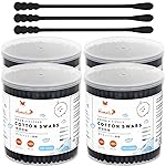 HOMEFOX Black Cotton Swabs Spiral - 800 Count Organic Cotton Buds Double Side Tightly Wrapped Charcoal Cotton Tips Paper Stick Soft Gentle Lint-Free Cruelty-Free Goth Bathroom, Round & Spiral (Black)
