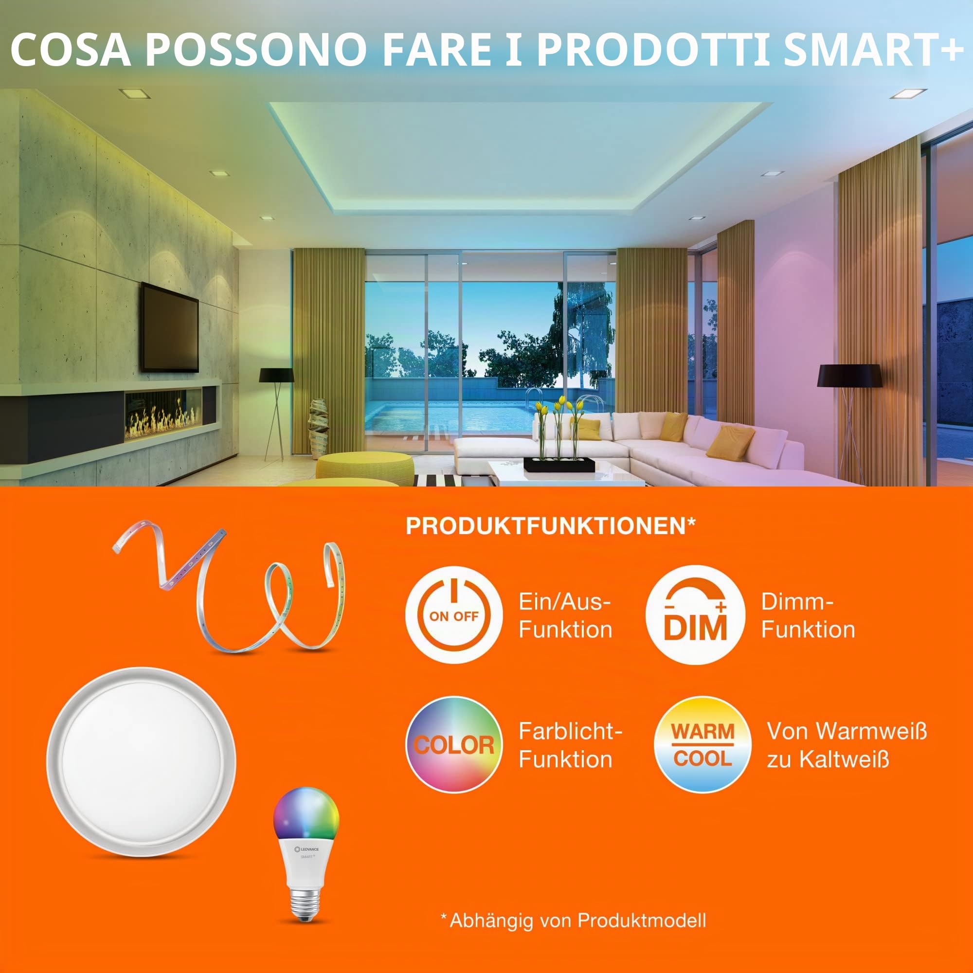 LEDVANCE Applique e plafoniera LED intelligente per interni con tecnologia WiFi, colore della luce variabile (3000K-6500K), grigio, 480mm, compatibile con Google e Alexa, SMART+ WIFI ORBIS MOON