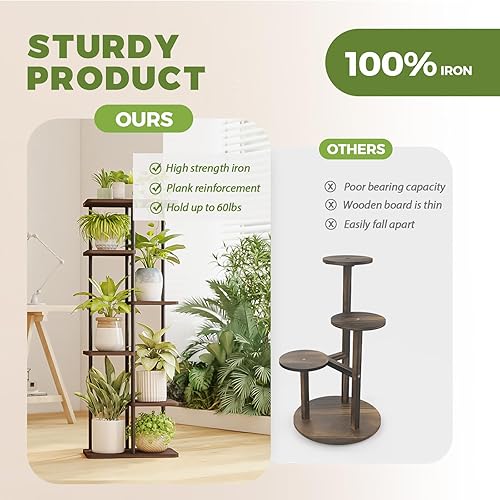 Miniatura 3 de Bamworld Soporte alto para plantas de interior de 6 niveles, estante de metal negro para plantas, estante grande para múltiples plantas, macetas
