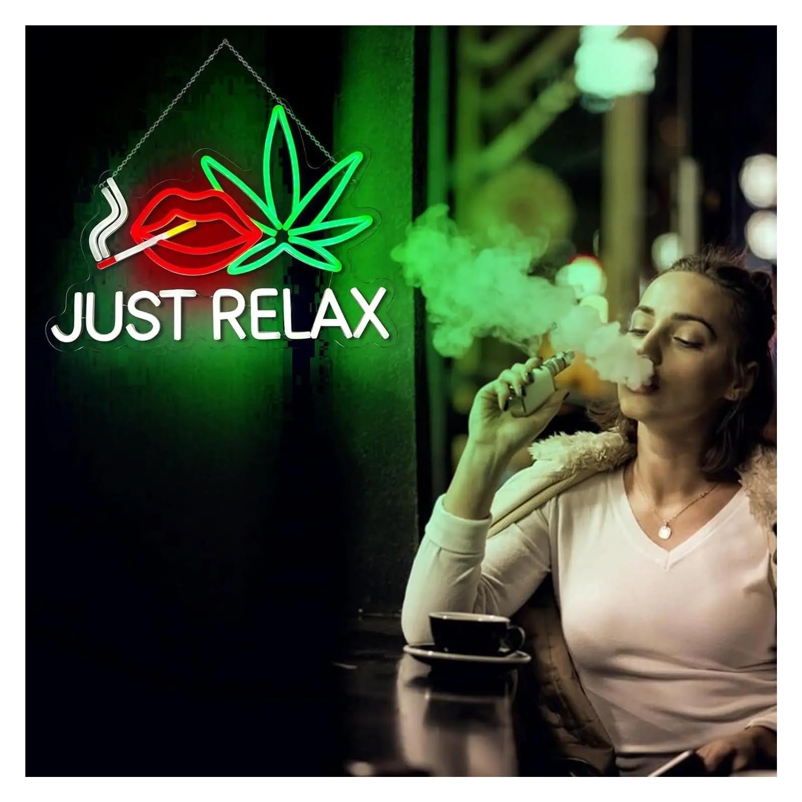 Decoración Lámparas Letrero De Neón Just Relax Con Luz Regulable USB En Forma De Hoja Para Dormitorio Bar Sala De Juegos Hotel Fiesta De Cumpleaños O Restaurante 38cmx28.3cm