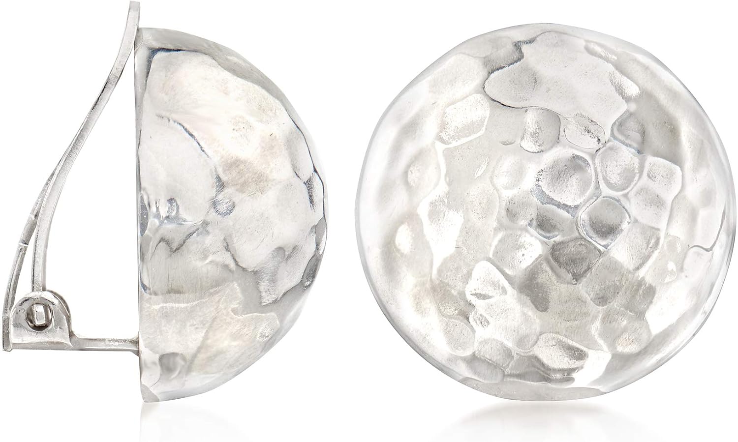 Ross-Simons Italian Sterling Silver Hammered Dome Clip-On Earrings