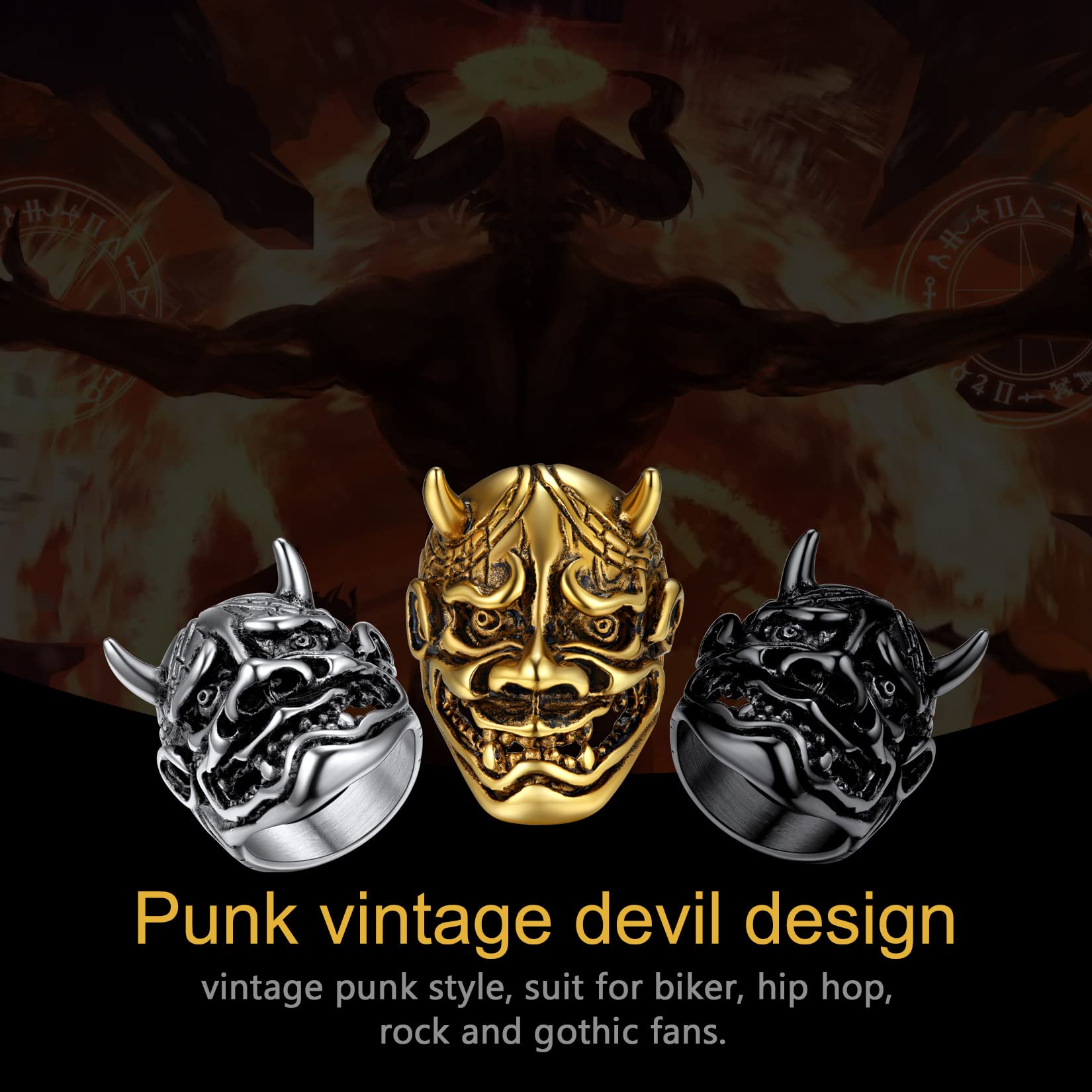 U7 Anillos Plateados de Diablos Acero Inoxidable 316L Talla 9 Joyería Gótica Punk para Halloween Anillos Cúbicos Cabezas Cráneos Esqueléticos Regalo Aniversario