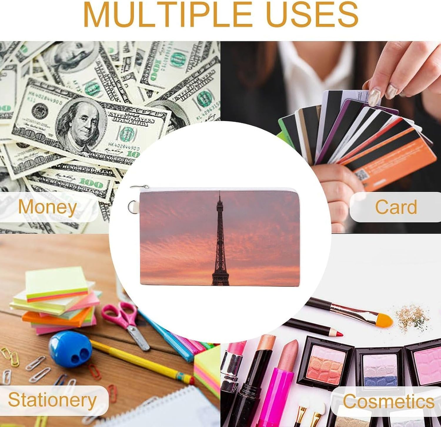 Eiffel Tower Sunset Paris France Coin Purse Change Purse Pouch Wallet