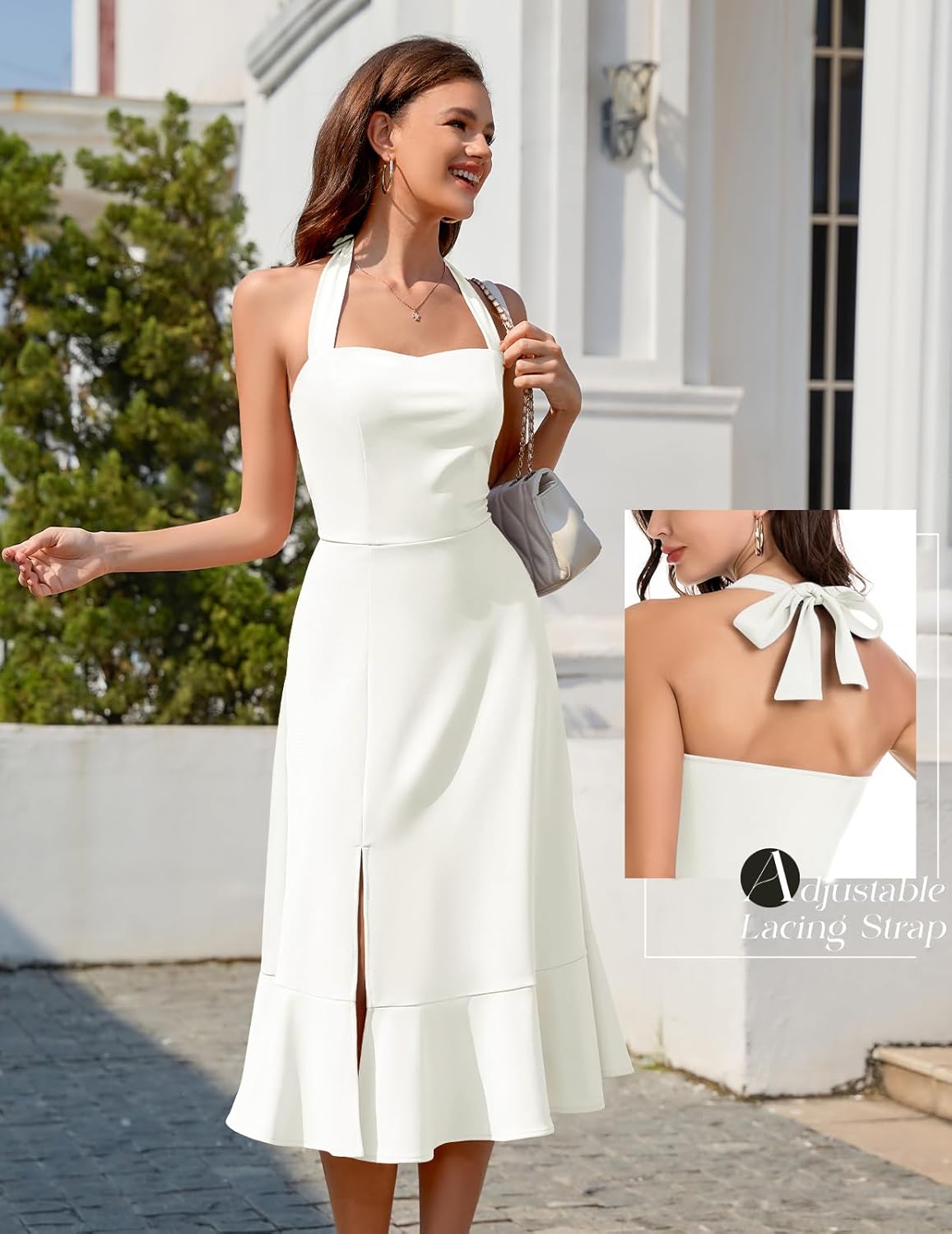 DRESSTELLS Women's Halter Cocktail Dresses 2025 Wedding Guest Formal Prom Bridesmaid Tea Length Split Ruffle Summer Dress - Image 5