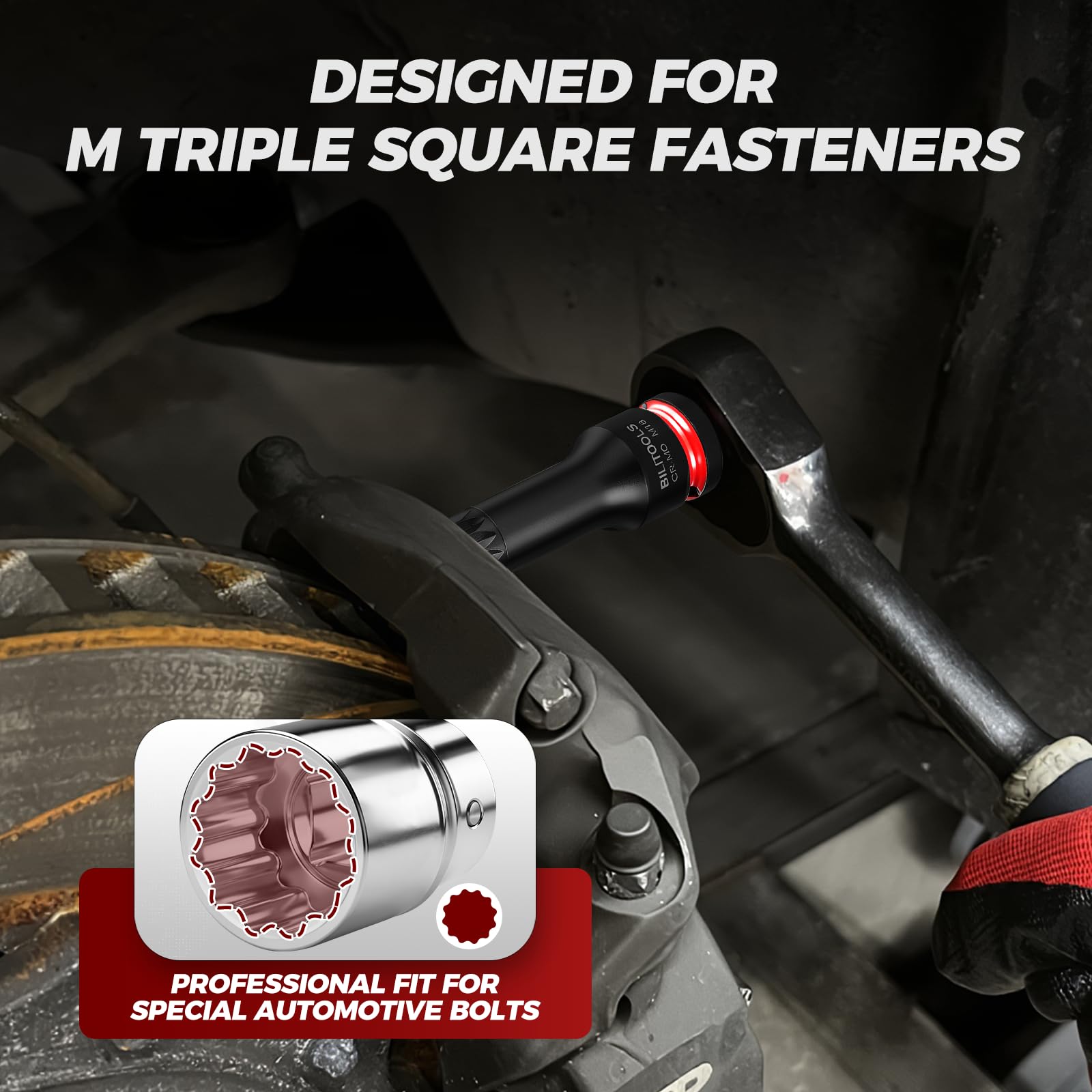 BILITOOLS Impact XZN - Set di 8 chiavi a bussola quadrate triple con attacco da 1/2", M5-M18, acciaio Cr-Mo