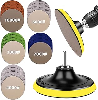 Water Grit Sandpaper 3000/4000/5000/7000/10000 and 5-inch Backing Pad Set, Wet Dry Electric Hook &Loop Sanding Disc with Pad, Grinding Abrasive Paper and Orbital Sander Polisher(20pcs)