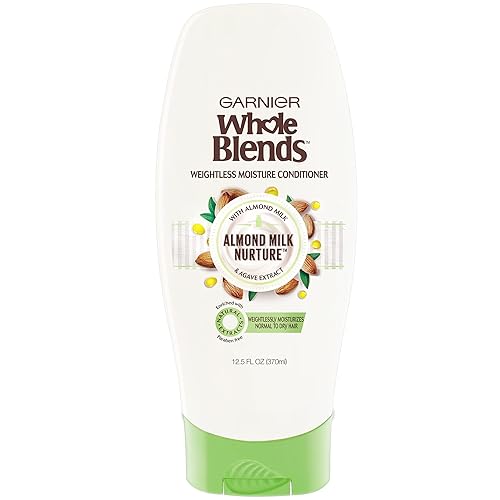 Garnier Whole Blends - Acondicionador de humedad sin peso con extracto de almendras y extracto de agave para cabello normal a seco, sin parabenos,