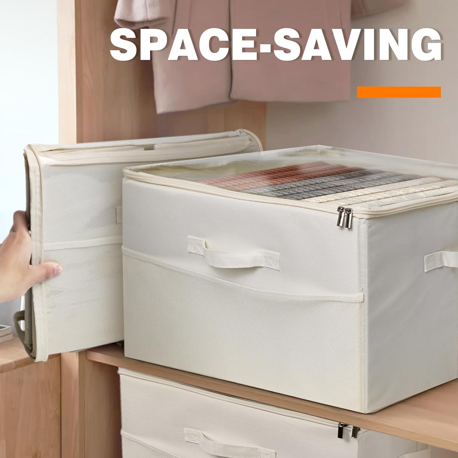 2 Pack Shoe Organizer for Closet Fits 32 Pairs, Foldable Shoe Dividers for Storage Bins with Clear Cover and Adjustable Dividers for Shoes, Sneakers and High Heel Shoe Baskets Bins