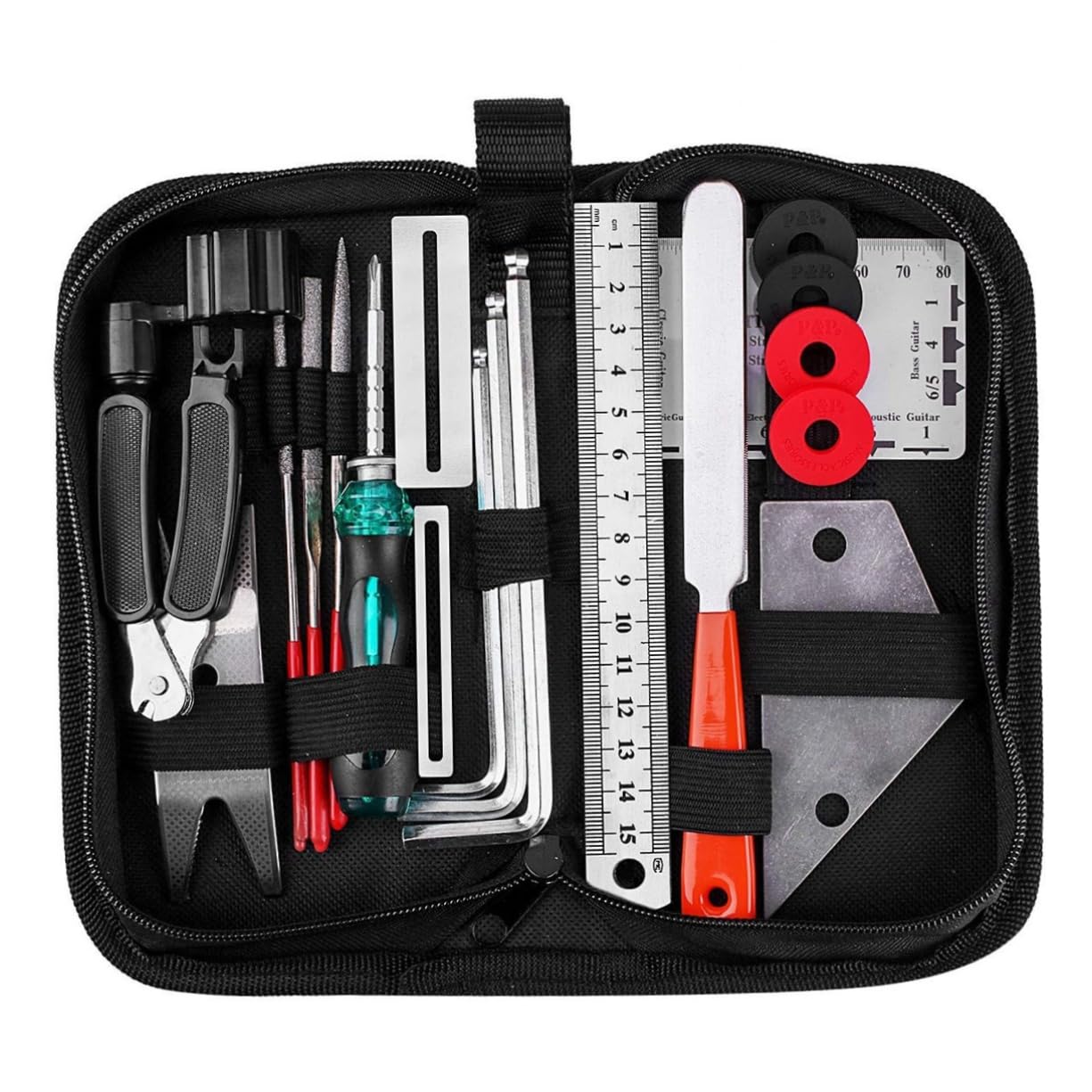 FRCOLOR 20piezas Herramientas de Reparación de Guitarras de Kit Incluye Llave Inglesa y Regla para Pulir Guitarra Accesorios para Mantenimiento de Instrumentos Musicales