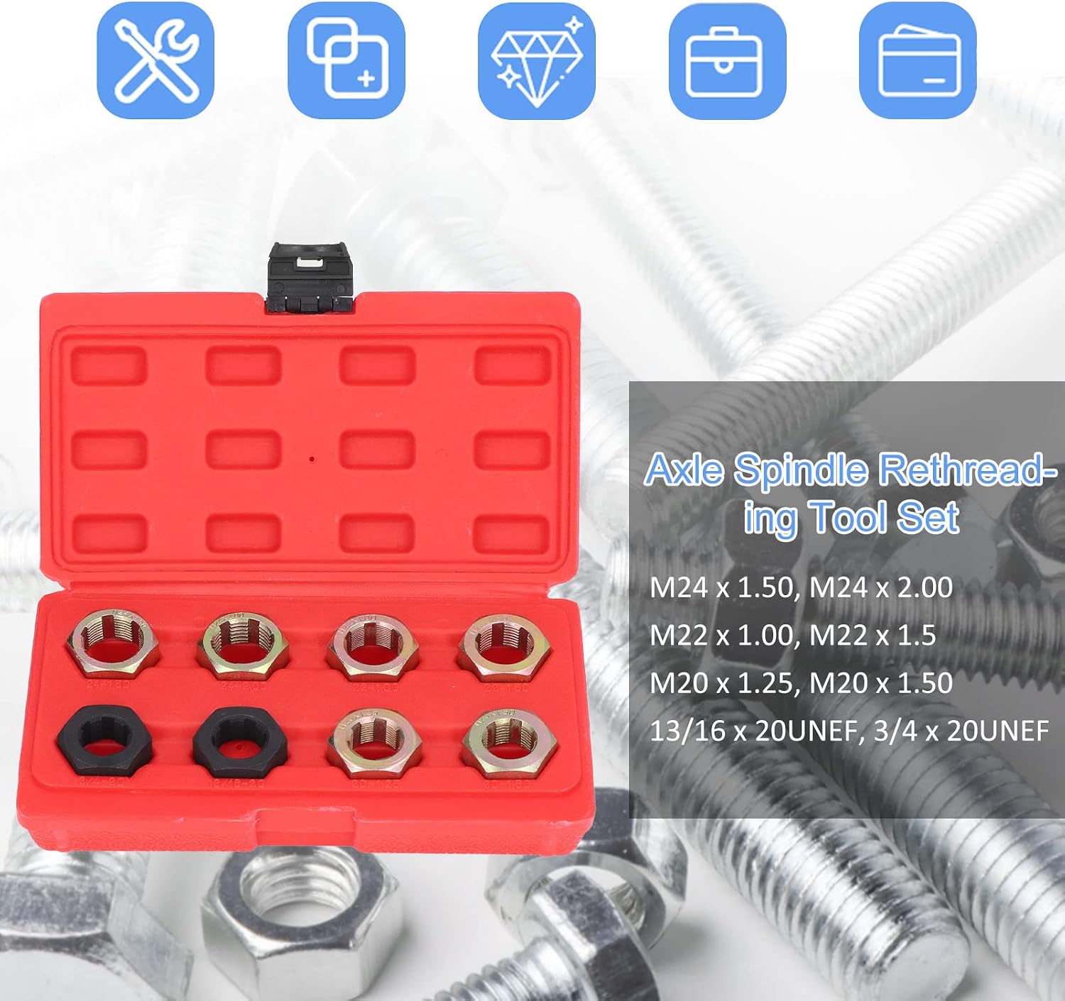 Belt Tensioner Tool 8Pcs Axle Spindle Rethreading Tool Set Repair With ...