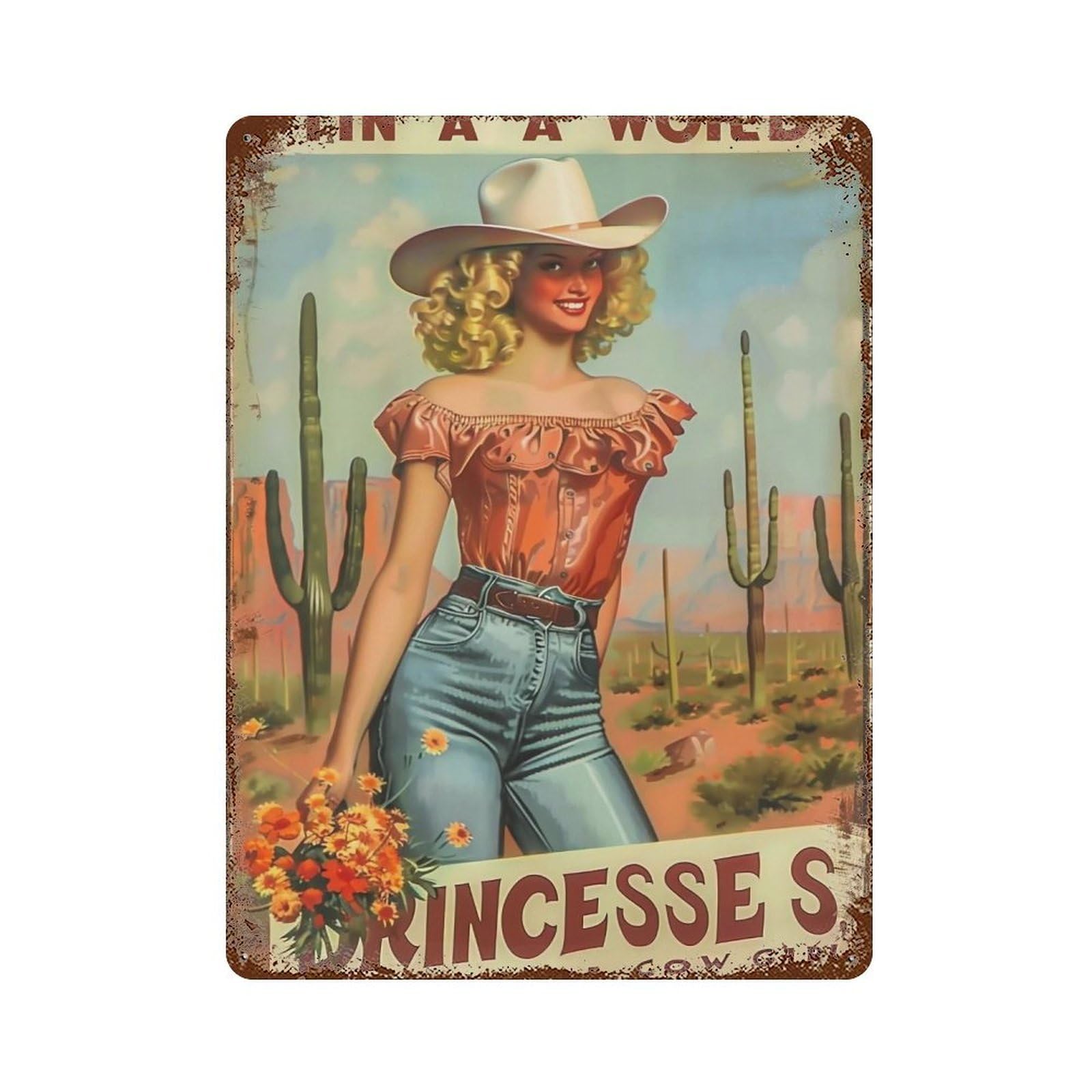 YHGERTKU Cowgirl Pin Up 03 Wall Art Retro Iron Vintage Metal Tin Sign Poster Modern Decor for Living Rooms Gift 40x30cm