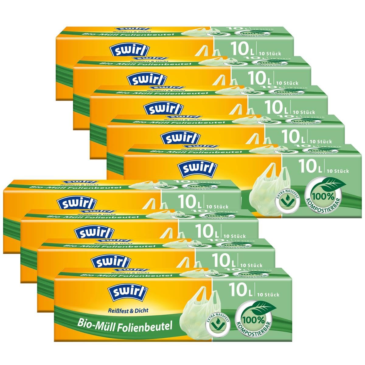 Swirl Bio-Müll Folien-Beutel 10l mit Tragegriff 10 stk./Rolle (9er Pack)