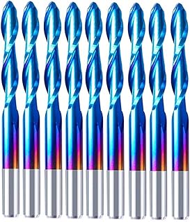 Temhyu Brocas rebajadora de CNC con revestimiento Nano azul de 3.175mm, cortador de extremo, Mini juego de brocas de carburo PCB for herramientas de fresado(10pcs Ball Nose Bit)